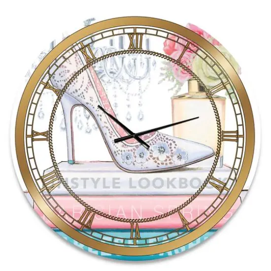 Designart 'Pink Fashion High Heels Iii Glam Wall Clock {1}