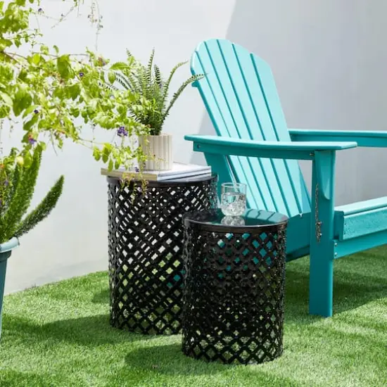 Glitzhome&reg; Multifunctional Metal Garden Stool Set Black {5}
