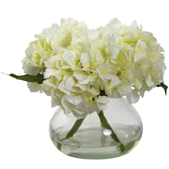8.5" Cream Blooming Hydrangea in Glass Vase {1}