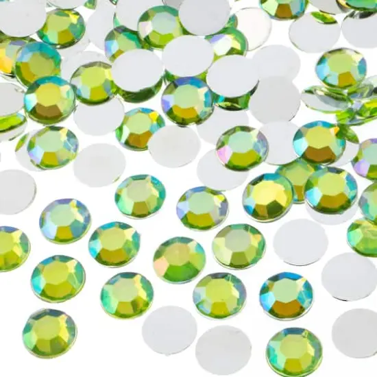 John Bead Acrylic Round Flat Back Rhinestones, 10mm Peridot AB {1}