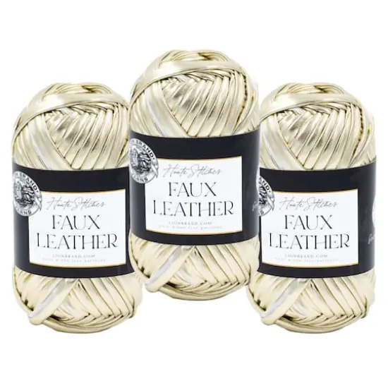 3 Pack Lion Brand&reg; Haute Stitches Faux Leather Yarn Gold {1}