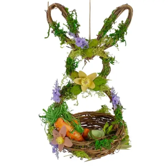 14.5" Brown & Green Floral Easter Bunny Decorative Basket {1}
