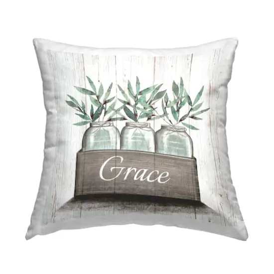 Stupell Industries Green Plant Foliage in Jars with Grace Sentiments Throw Pillow 18" x 18" {1}