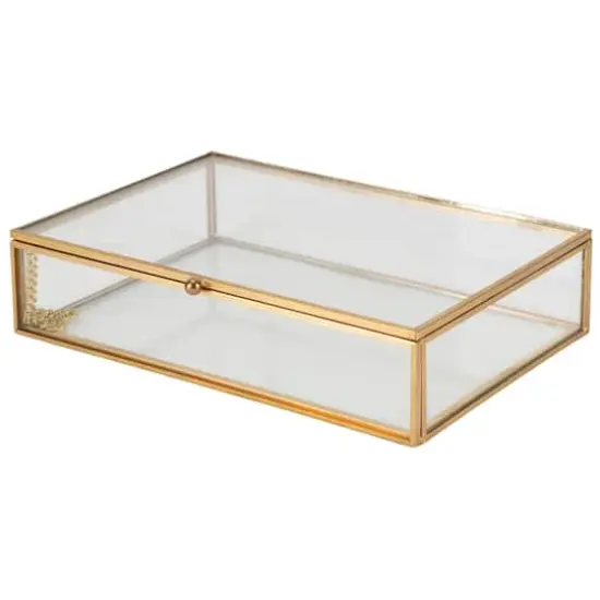 Home Details 9" Gold Vintage Glass Keepsake Box {1}