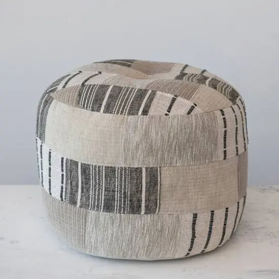 Hello Honey&reg; 24" Handwoven Cotton Patchwork Pouf Ottoman {4}