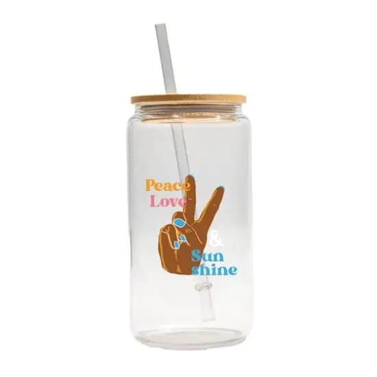 16oz. Peace Love & Sunshine I Glass Can Cup {1}