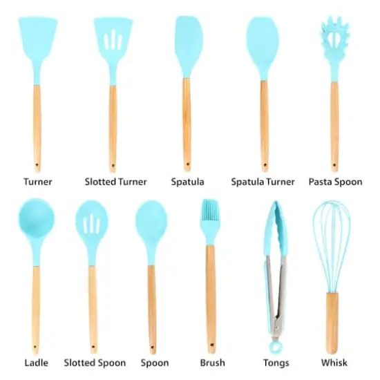 MegaChef Light Teal Silicone & Wood Cooking Utensils Set, 12ct. {6}