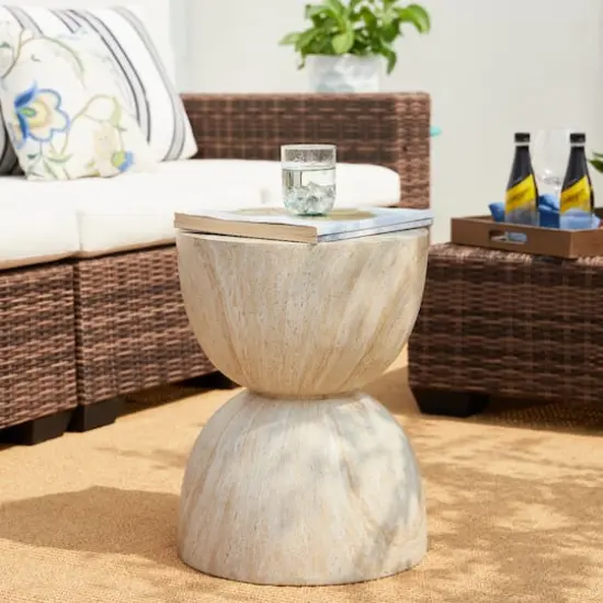 Glitzhome&reg; 17.75" Multi-Functional Hourglass Faux Travertine Garden Stool {8}