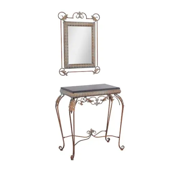 Set of 2" Bronze Metal Traditional Console Table with Mirror, 32" x 23" {3}