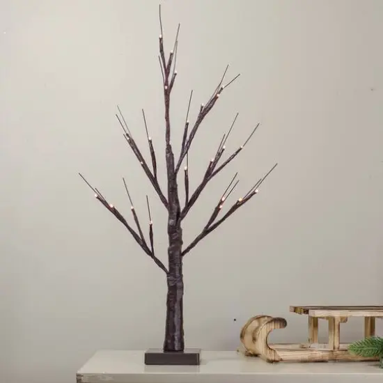 24" Pre-Lit Brown Birch Twig Artificial Tree, Warm White LED Lights {3}