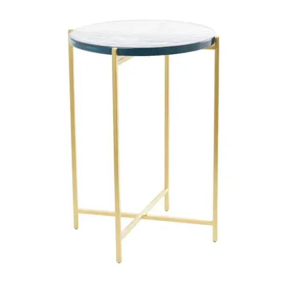 24" Metal X-Shaped Accent Table with Textured Glass Tabletop Gold {1}