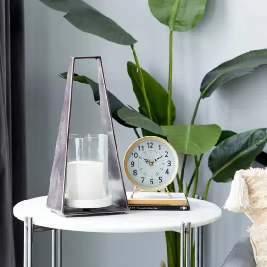 Black Terrazzo Contemporary Candle Holder Lantern, 18" x 8" x 5" {8}