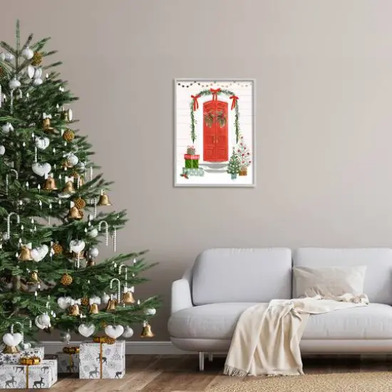 Stupell Industries Red Jolly Christmas Doorway Framed Giclee Art Gray {3}