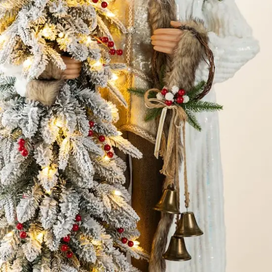 Glitzhome® 4FT Oversized Christmas Woodland Santa with 5FT Lighted Flocked Artificial Christmas Tree {6}