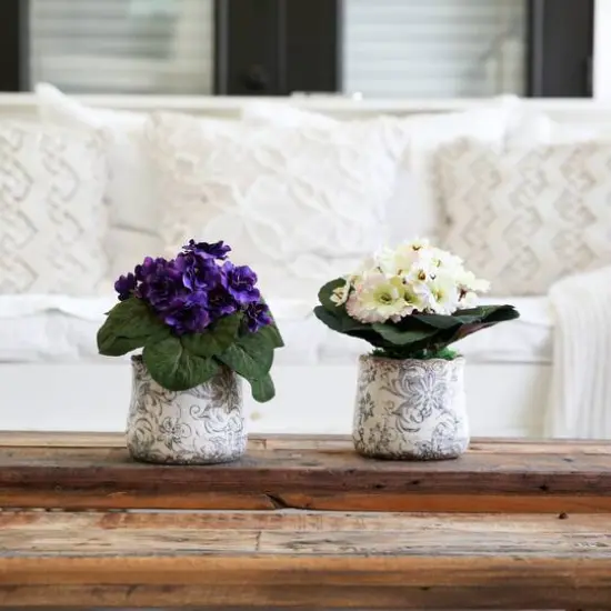 8" African Violet Artificial Plant in Floral Design Vase Set {7}