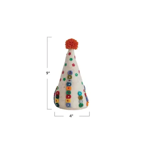 Hello Honey&reg; 9" Multicolor Embroidered Handmade Wool Felt Tree with Beads & Pom Poms {4}