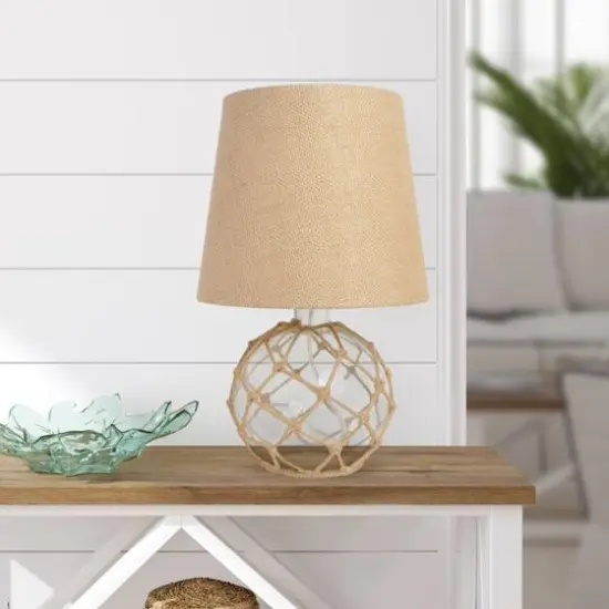 Lalia Home 15" Glass Rope Table Lamp with Shade Clear and Burlap {5}