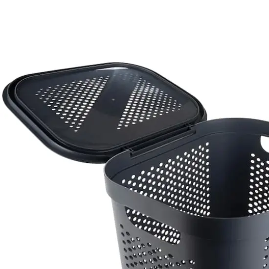 Mind Reader 60L Perforated Plastic Laundry Hamper with Lid Gray {8}