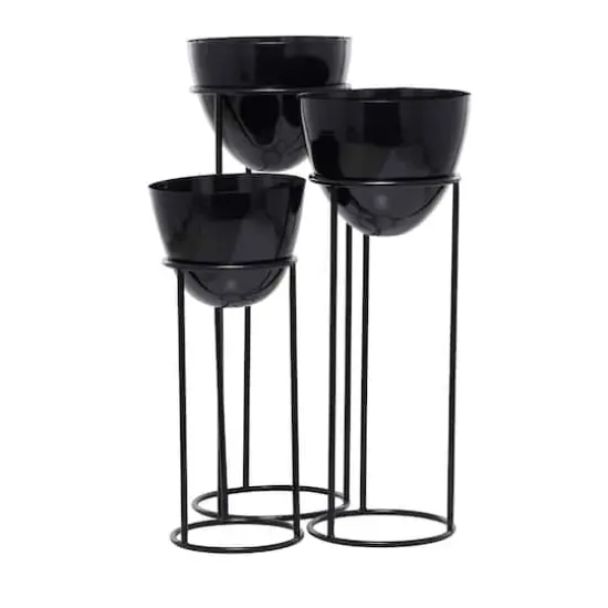 Set of 3 Black Iron Contemporary Planters, 13" x 13" x 13" {4}