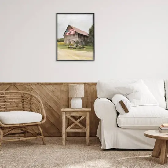 Stupell Industries Rural Americana Home Countryside Farm Flag Painting Framed Giclee Art Black {3}