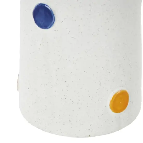 16" White & Multicolor Spots Slim Cone Ceramic Decorative Vase with Handles {5}