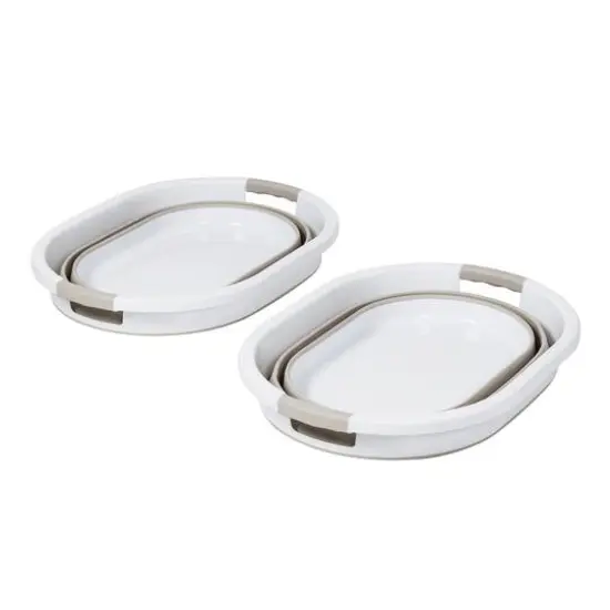 Honey Can Do 24" Collapsible Rubber Laundry Basket Set Warm Gray and White {9}