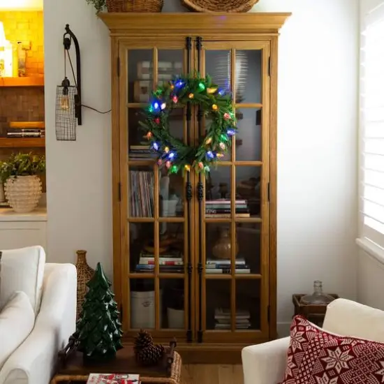 24in. Pre-Lit Artificial Luxembourg Pine Christmas Wreath with 35 Multicolored Traditional Bulb LED Lights {11}