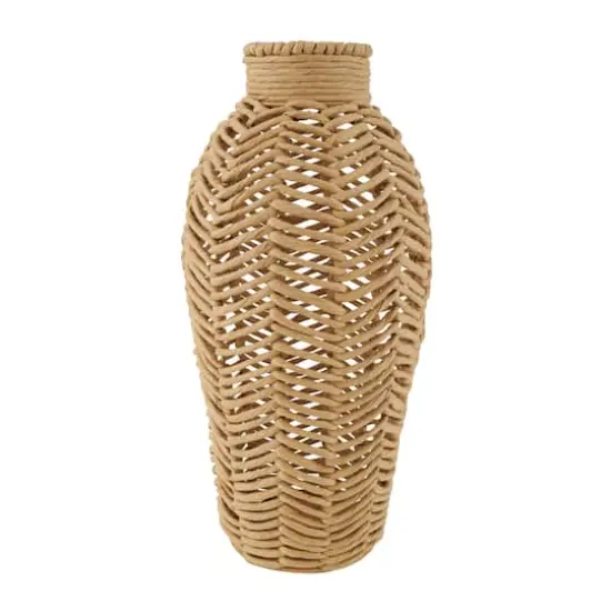 18" Brown Jute Chevron Woven Vase {1}