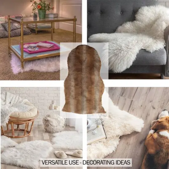 Hastings Home Faux Sheepskin Fur Rug, 2ft. x 3ft. Brown {7}