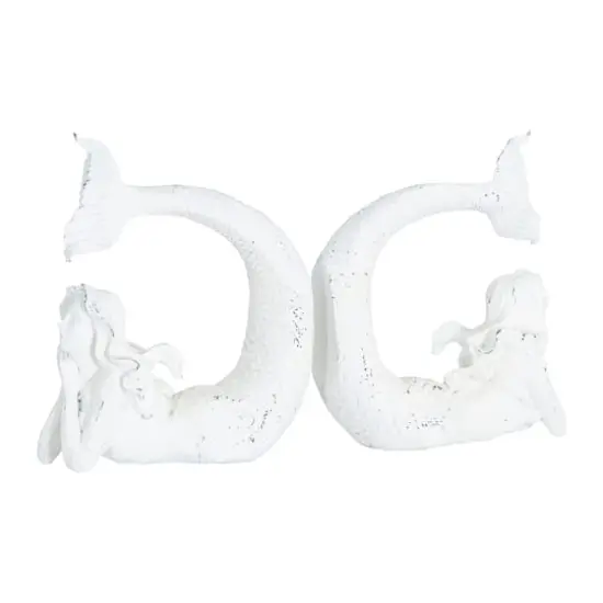 Hello Honey&reg; Distressed White Stone Mermaid Bookends Set {4}