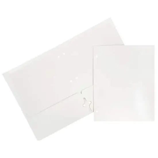 JAM Paper Laminated 2-Pocket Glossy 3-Hole Punch School Folders, 6ct. White {1}