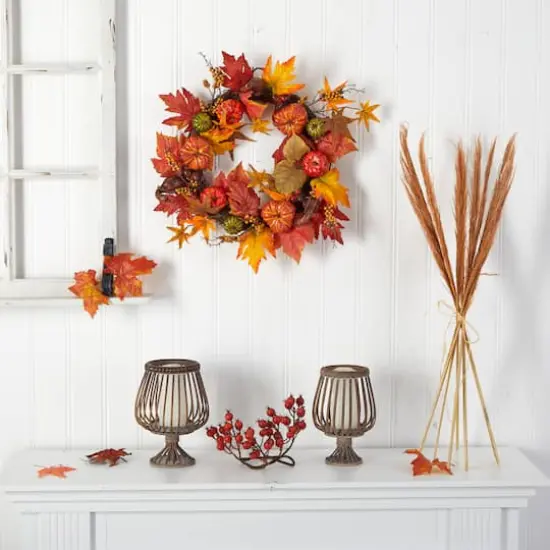 24" Pumpkin & Berries Artificial Fall Wreath {5}