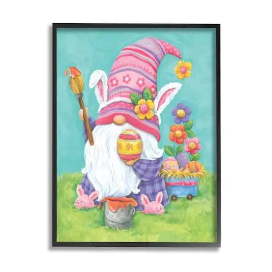 Stupell Industries Whimsical Gnome Painting Easter Eggs Festive Flowers Framed Giclee Art Black {1}
