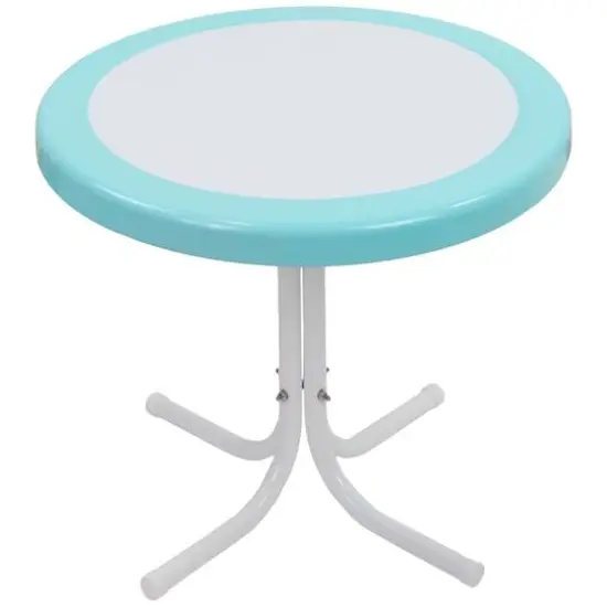 22" Outdoor Retro Tulip Side Table Blue/White {1}