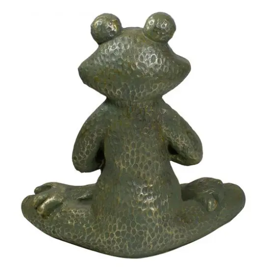 14" Gold Verdigris Yoga Frog Outdoor Garden Statue {5}