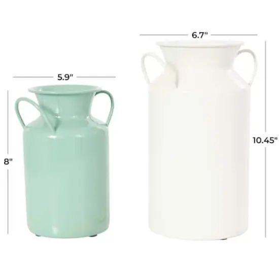 Teal and White Metal Jug Vase with Handles Set {5}