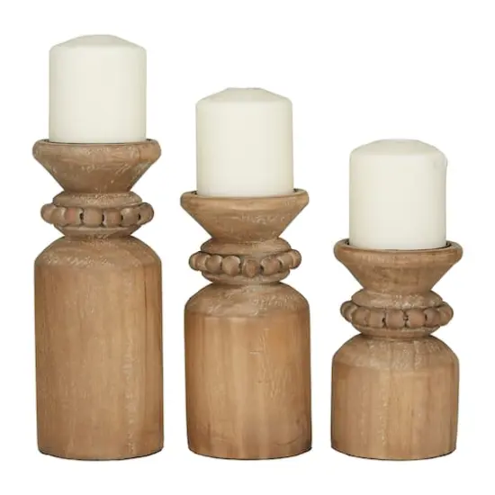 Brown Wood Traditional Candle Holder Set {4}