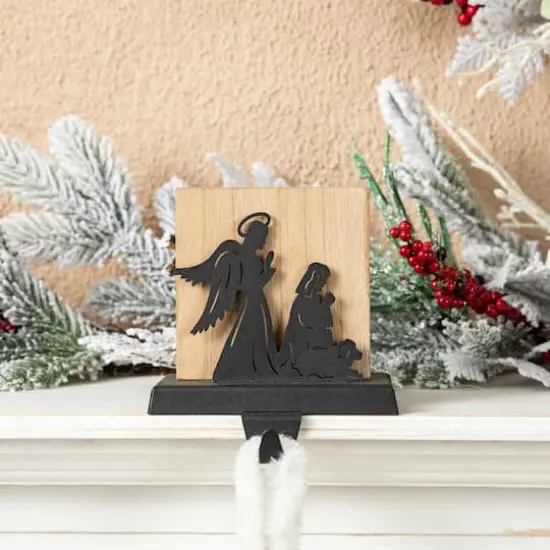 Glitzhome&reg; 5" Christmas Metal Nativity Scene Stocking Holder Set {4}