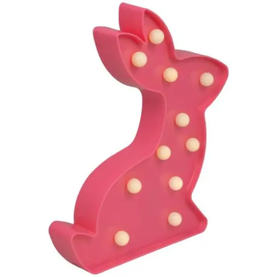 9.5" LED Lighted Pink Easter Bunny Marquee Wall Sign {6}
