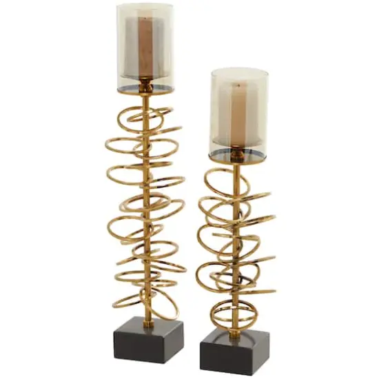 Gold Metal Ring Stand Pillar Hurricane Lamp Set {1}