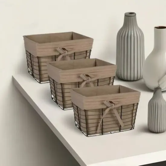 DII&reg; Small Desert Taupe Lined Vintage Wire Basket, 3ct. {1}
