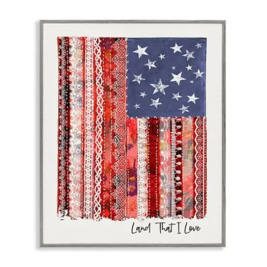 Stupell Industries Land That I Love Phrase Macrame American Flag Framed Giclee Art Gray {1}