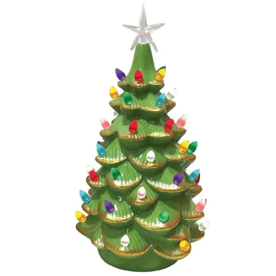 Santa's Workshop 14" Lighted Green Ceramic Tree with Gold Tips {1}