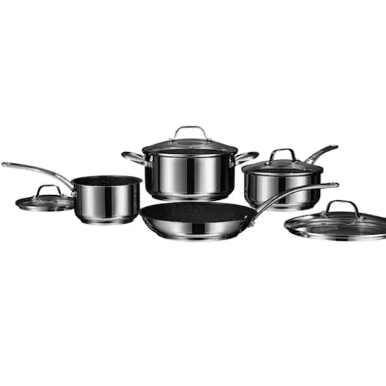 THE ROCK by Starfrit Stainless Steel Non-Stick 8-Piece Cookware Set With Stainless Steel Handles {1}