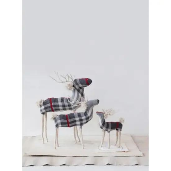 Hello Honey&reg; 17" Cream, Gray & Red Color Cotton Knit & Wire Reindeer with Plaid Pattern {3}