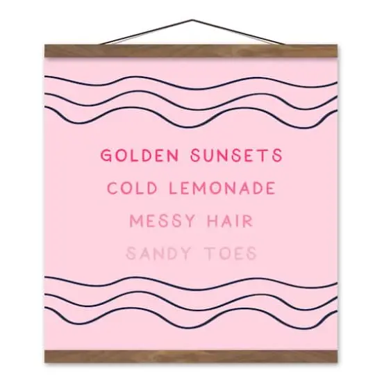 Pink Summer Words 16" x 16" Teak Hanging Canvas {1}