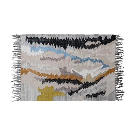 Hello Honey&reg; 4ft. x 6ft. Multicolor Woven Wool & Cotton Blend Kilim Rug with Fringe {3}