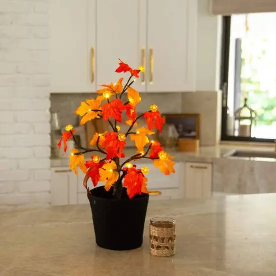 2ft. Pre-Lit Autumn Maple Artificial Fall Tree with 24 Warm White LED & Pumpkin Shaped Lights with Detachable Base {9}