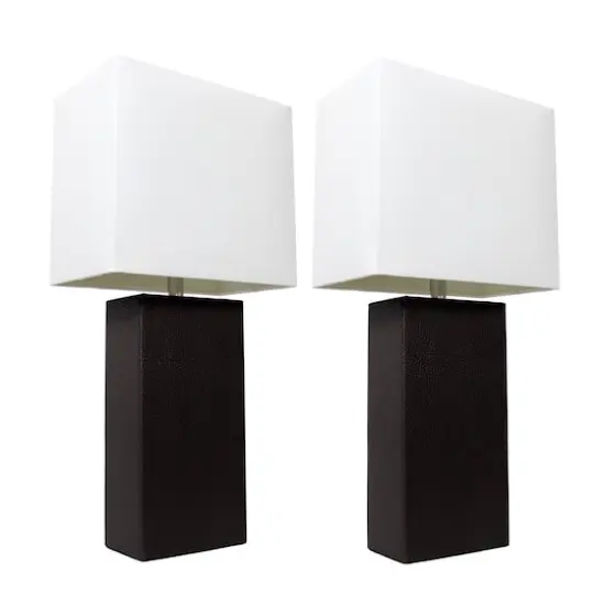 Elegant Designs&trade; 2 Pack Leather Table Lamps with White Shades Black and White {1}