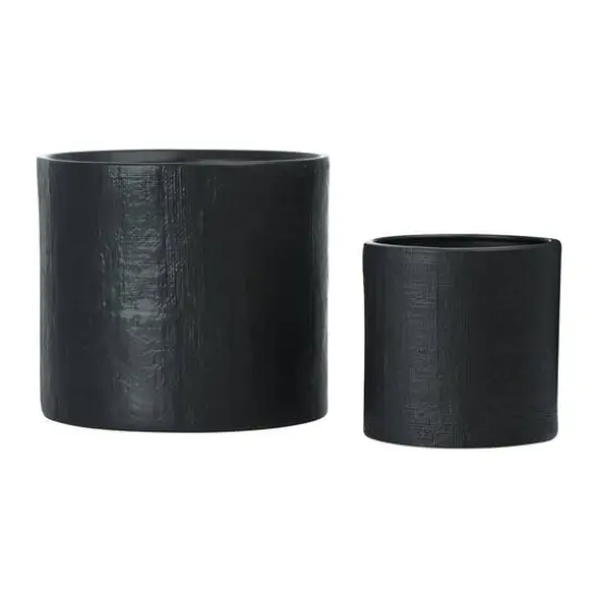 Hello Honey&reg; Stoneware Planters with Embossed Cross Hatch Texture Set Black {1}
